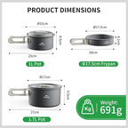 Naturehike Camping Cookware Set Mess Kit for Backpacking Gear, Camp Cooking Set, Camping Pots and Pans Set for Outdoor Backpacking Camping Hiking Picnic