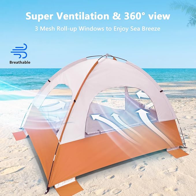 NXONE Beach Tent Sun Shelter with UPF 50+ UV Protection, Lightweight Easy Setup Portable Beach Canopy for Family, Large Space for Beach, Camping & Outdoor, 3/4/6 Person