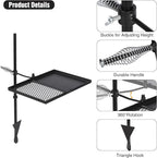 Lineslife Swivel Campfire Grill Grate and Griddle, Adjustable Fire Pit Grill Grate Over Fire Pit, Camp Fire Cooking Grate with Carrying Bag for Outdoor Camping BBQ, Rectangle Black