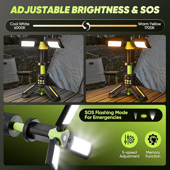 Portable Camping Lights with Stand, 5000LM Rechargeable LED Flashlight, 9 Color Modes, Collapsible Camping Lantern Tent Light with Magnetic Base for Power Outages, Camping & Emergency(Green)