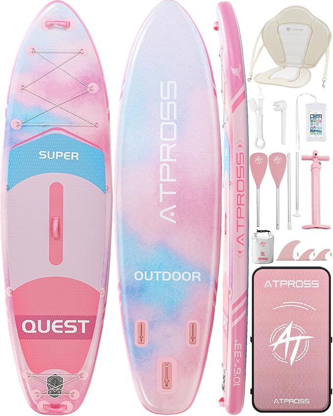 10'6''x33''Inflatable Stand Up Paddle Board, 400lbs Extra Wide Blow Up Paddle Board with Kayak Seat, Premium SUP Accessories Kit & Backpack, Non-Slip Stable Deck Boat for Yoga Fishing Surf