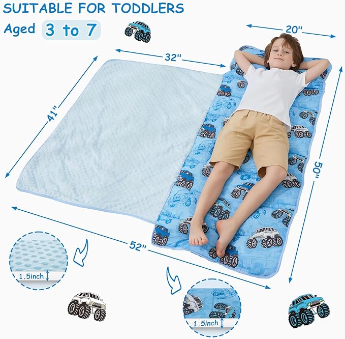Toddler Nap Mat, Kids Sleeping Bag with Pillow & Minky Blanket, Girls Extra Large Rolled Nap Mats for Preschool Daycare Camping Kindergarten