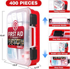 400 Piece First Aid Kit - Organized Dual-Layer Wall-Mountable Hard Case Medical Kit for Home, Car, Camping, Travel, Hiking, Truck, Office, Sports, Vehicle & Outdoor Emergencies