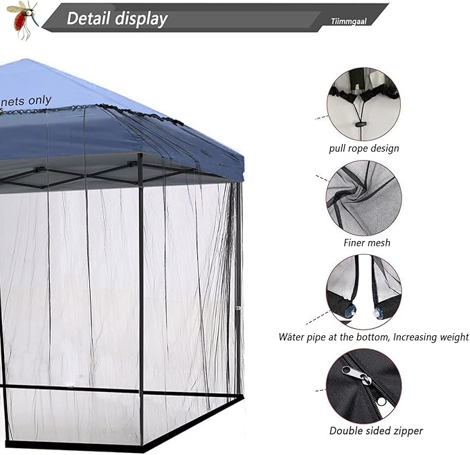 10x10 Mosquito Netting for Patio Canopy Tent/Pop Up Canopy Tent,Double Door Side Screen Easy Installation Black（Only Mosquito Net No Frame） (Around 10x10FT)