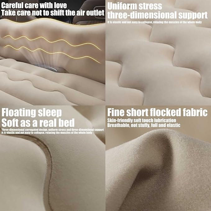 Bed Car Mattress Camping Mattress, Inflatable Thickened Car Air Bed with Air Pump Portable Sleeping Pad Mattress for Home Car Travel Camping,Beige
