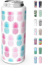 TILUCK Skinny Can Cooler for Slim Beer & Hard Seltzer, Stainless Steel, Doucle-Walled Stainless Steel Insulated Slim Cans, Standard 12 oz (Pineapple-NEW)