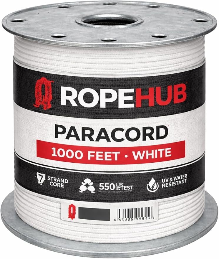 RopeHub 550 Paracord – 7 Strand Core Nylon Parachute Cord, 550 lb Test – Durable Utility Cord for Camping, Survival, DIY, Gear, Tents, Tarps – Multiple Colors & Lengths
