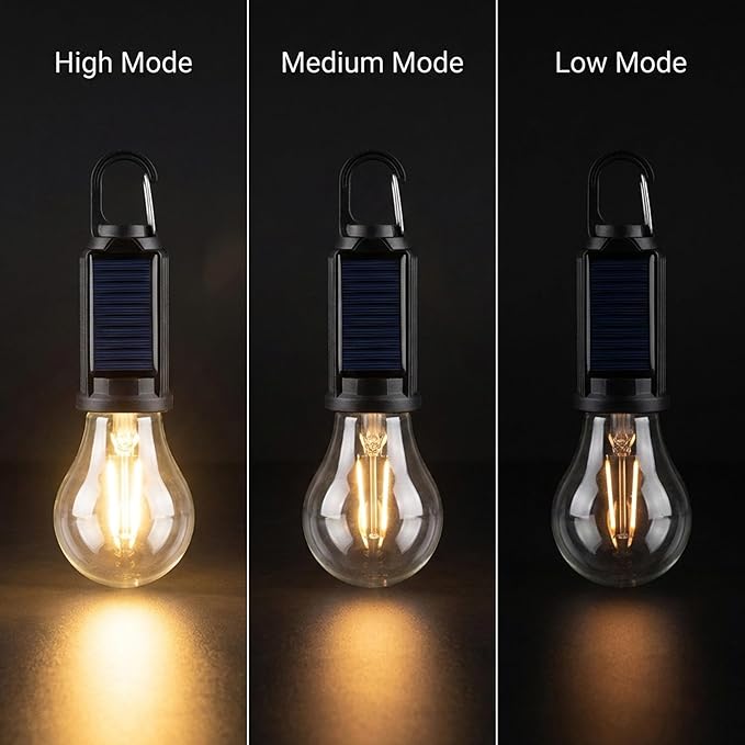 MODOAO 8-Pack Solar LED Camping Lantern, Rechargeable Outdoor Tent Light with Solar/USB Charging, 3 Mode Warm White, Waterproof & Clip Hook, for Camping, Hiking, Emergency, Christmas Decor