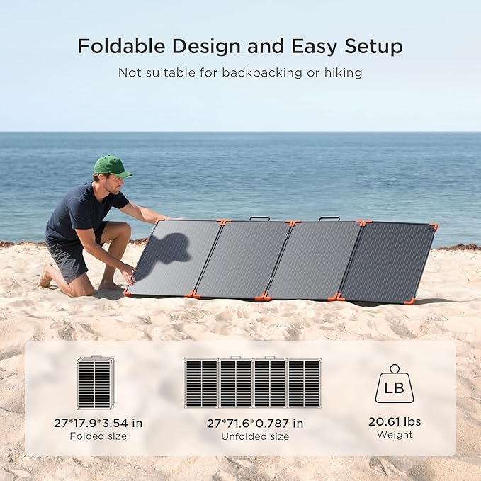200W Portable Solar Panel (Tempered Glass),Heavy-Duty Foldable Mono Solar Charger for Jackery Explorer 1000 v2/EcoFlow Delta 2/Bluetti,IP67 Waterproof Off-Grid Power for RV Camping Power Backup