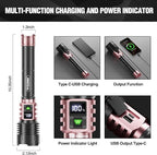 WdtPro Rechargeable LED Flashlights High Lumens, Super Bright 90000LM Rechargeable Flashlight with LCD Display, 5 Modes & Waterproof Powerful 10000mAh Handheld Flashlight for Camping Emergency Pink