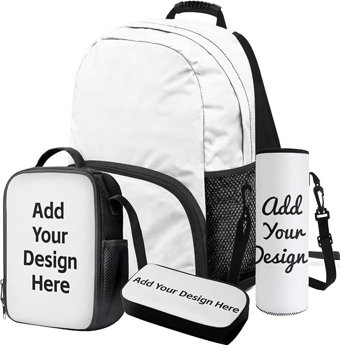 Custom Backpack and Lunch Box Set Personalized Bookbag Lightweight Portable Kids Bookbag and Lunch Box Set Boys 4 in 1 School Bag for Boys 10-12 Travel Outdoor Daypack