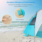 WolfWise 4-5 Person Beach Tent with UPF 50+ Sun Protection, Portable Ventilated Beach Shade Canopy with Extended Porch, Easy Setup & Windproof Design, Large, Blue
