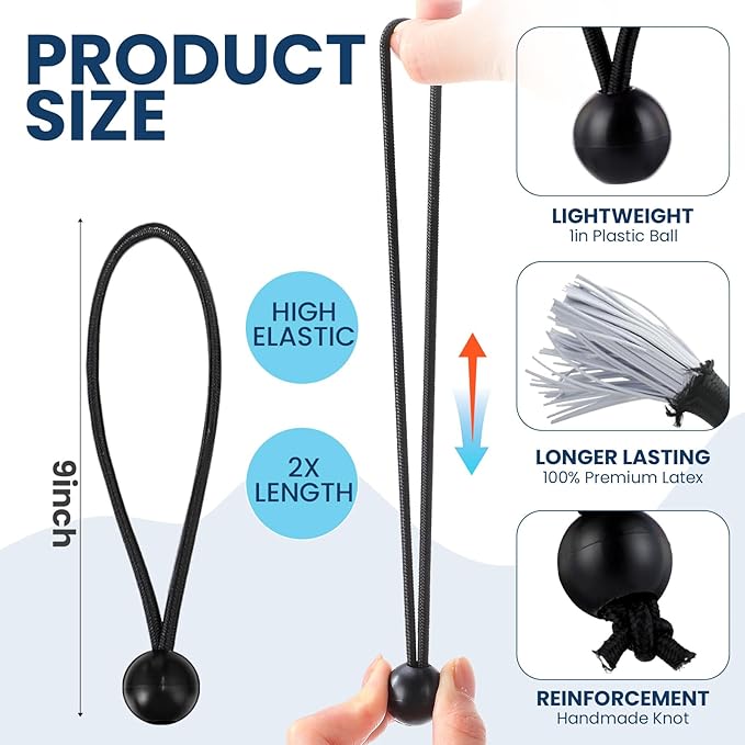 100 Pcs 9 Inch Ball Bungee Cords Tarp Tie Downs Bungee Cords with Balls Heavy Duty Outdoor Tarp Straps for Canopy Shelter Camping Cargo Tent Poles UV Resistant