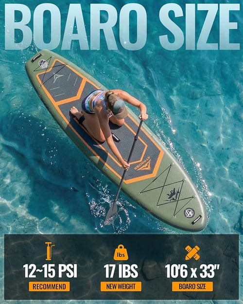 10'6''x33''Inflatable Stand Up Paddle Board, 400lbs Extra Wide Stand Up Paddleboard with Kayak Seat, Anti-Slip EVA Deck Premium SUP Accessories Kit, Non-Slip Stable Deck Boat for Yoga Fishing Surf