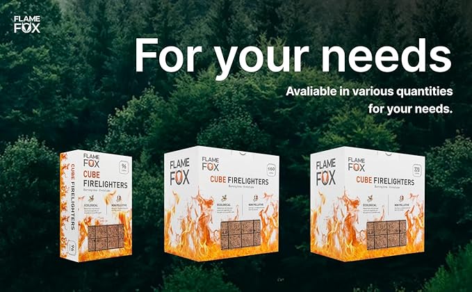 Flamefox Fire Cubes 96pcs - Quick Lighting Fire Starter for Fireplace, Wood Stove, BBQ, Camping - Easy Ignition, Long & Clean Burning, Weather Resistant Fire Lighter