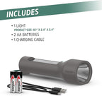 Energizer S-600 LED Flashlight Rechargeable Solar and AA Battery Power Options, Super Bright IPX4 Water Resistant Flashlights High Lumens for Emergencies, Outdoors, DIY