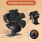 Wood Stove Fan Heat Powered | Non Electric Heat Activated Fan for Wood Burning Stove/Log Burner | Thermoelectric Fireplace Fan| w/Stove Accesories Thermometer