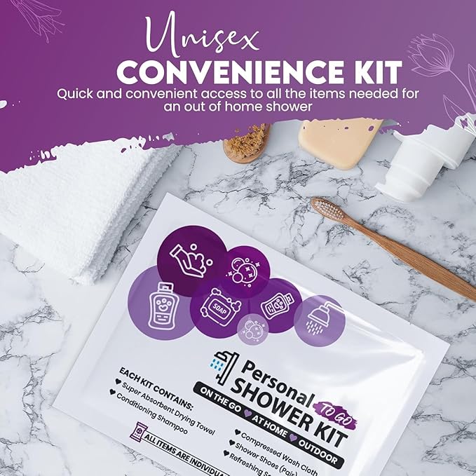 Compact Personal Shower Kit To-Go (Multi-Color) – Your Hygiene Companion for Travel, Gym, Camping | Shower on the Go | Shampoo, Soap, Towel. All in One (10)