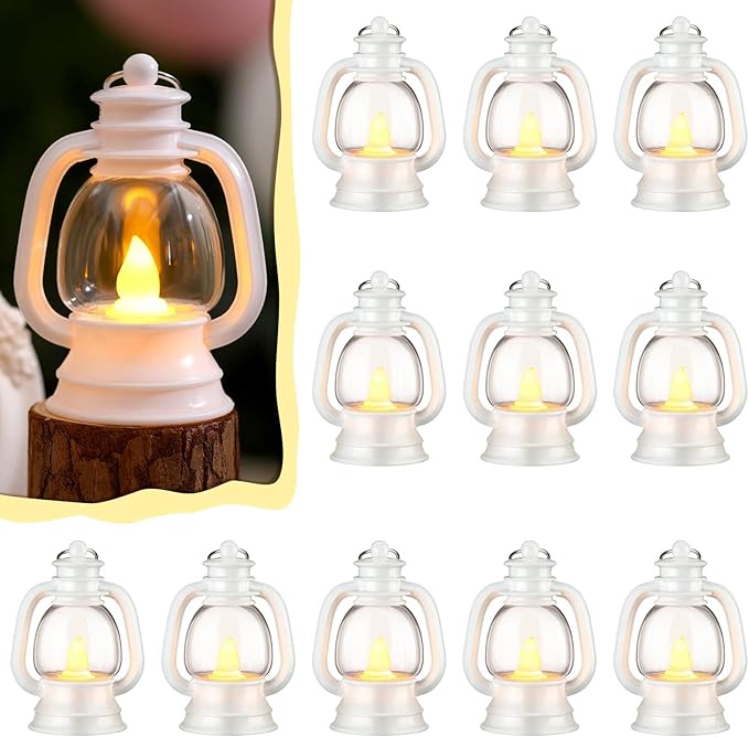 Ferraycle 12 Pcs Mini Lantern Decor 4 Inch Western Lantern Table Centerpiece Small Vintage Camping Hanging Lamp Ornaments Bulk for Cowboy Cowgirl Wedding Halloween Christmas (4 Inch,White)