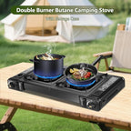 Double Burner Butane Stove, Butane Camping Stove Kit with Carrying Case, Portable Auto Ignition Camping Burner for RV, Apartments, Outdoor