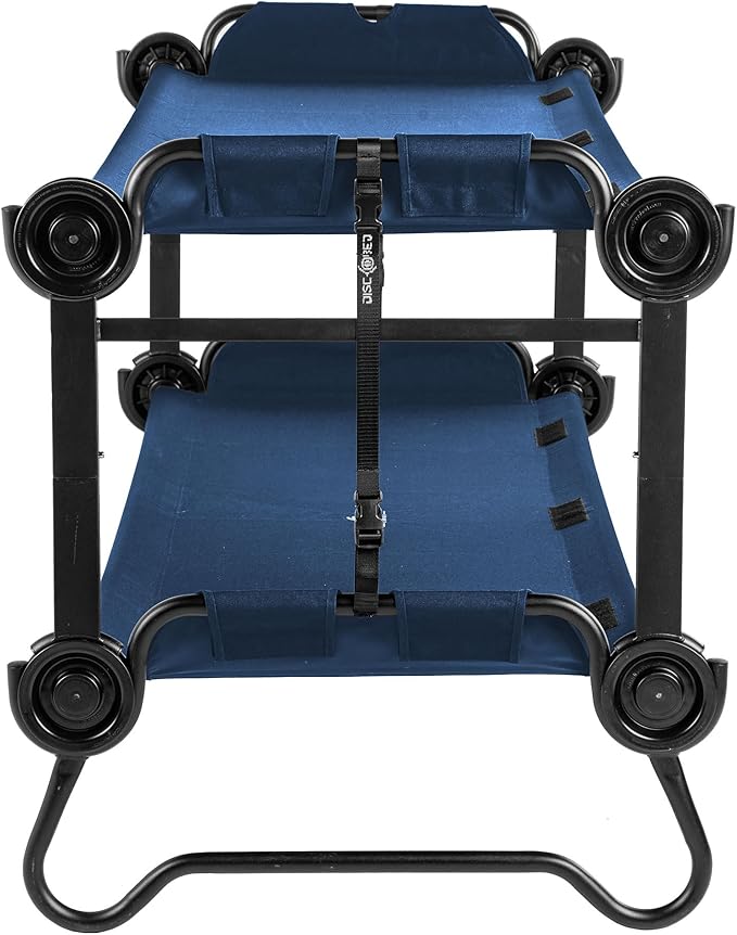 Disc-O-Bed Large Outdoor Convertible 2 Person Bench and Double Camping Cot Portable Bed Bunk System for Adults, Navy