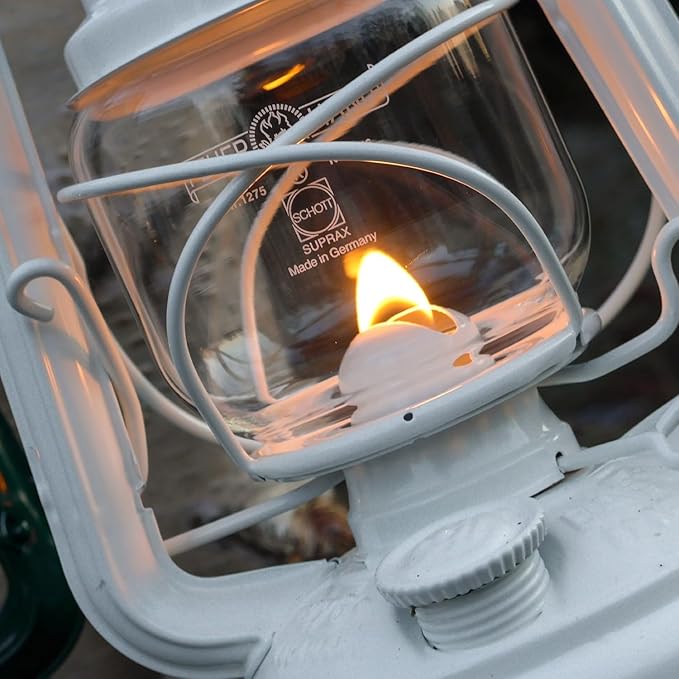 Feuerhand Outdoor Kerosene Fuel Lantern, German Made Weather Resistant Baby Special 276 Galvanized Hurricane Lamp for Camping or Patio, 10 Inches, White