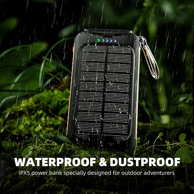 Solar Charger Power Bank 49800mAh - Portable Fast Charging Power Bank with Type-C & Dual USB Ports, Compatible with iPhone, Samsung & More, Waterproof Solar Panel for Camping, Hiking, and Outdoor Use