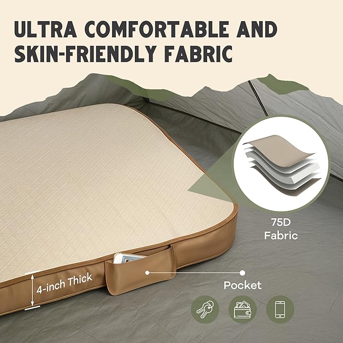 Self-Inflating Camping Sleeping Pad – 4" Wandermate Memory Foam Air Mattress for Backpacking, Car Camping & Tents, Compact and Durable