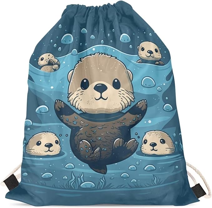 Upetstory Sea Otter Drawstring Backpack Sports Gym Bag String Sackpack Sports Gymsac Drawstring Bag Hiking Daypacks for Travel Outdoor Hiking Swimming Camping Cycling