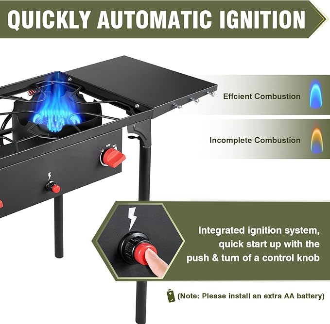 Bestfire 2 Burner Propane Camping Stove,150,000 BTU,Exclusive One-Touch Auto Ignition (Safer & Convenient),2 Side Shelves,CSA-Certified,30s Tool-Free Setup,Portable for Camping, Estufa De Gas Portatil