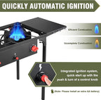 Bestfire 2 Burner Propane Camping Stove,150,000 BTU,Exclusive One-Touch Auto Ignition (Safer & Convenient),2 Side Shelves,CSA-Certified,30s Tool-Free Setup,Portable for Camping, Estufa De Gas Portatil