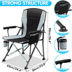 2 Pack Oversized Folding Camping Chair for Adults, Supports 450 LBS Camping Chairs, Heavy Duty Camping Chair with Side Pockets, Foldable Outdoor Chair for Camping, Beach, Fishing, Hiking, Black-Gray