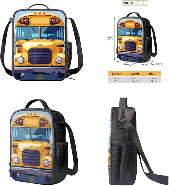 School Bus School Backpack for Boys 6-8 Kindergarten Book Bag with Lunch Box and Pencil Pouch Casual Daypack Laptop Backpacks Camping Travel Outdoor Kids Shoulder Bag