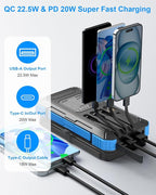 Solar Charger Power Bank 49800mAh with 4 Built-in Cables & 3 Foldable Panels, PD22.5W Fast Portable Phone Charger, External Battery Pack with USB-C in/Output & Flashlight for Outdoor Camping
