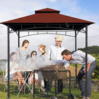 Grill Gazebo Replacement Canopy Roof – Hugline 5x8 Outdoor Grill Shelter Canopy Top Double Tiered BBQ Tent Cover Fit for Model L-GG001PST-F (Burgundy)