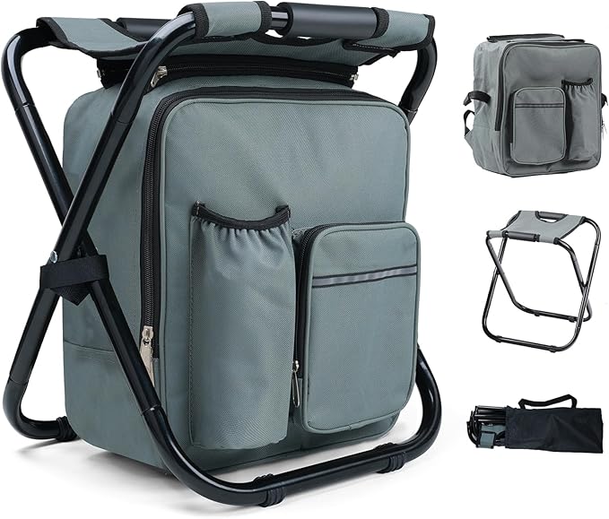 Portable Backpack Stool Cooler Chair for Adults Heavy Duty 350lbs, Lightweight Folding Detachable Large Camping Seat Backpack Cooler Chair for Fishing Hunting Travel