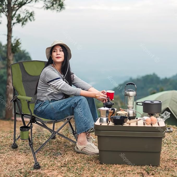 Backyard Expressions Heated Camp Chair with Cupholder – Portable Folding Camping Chair with 3 Heat Settings, USB Powered, Lightweight & Durable – Outdoor Heated Chair for Camping, Tailgating & Sports