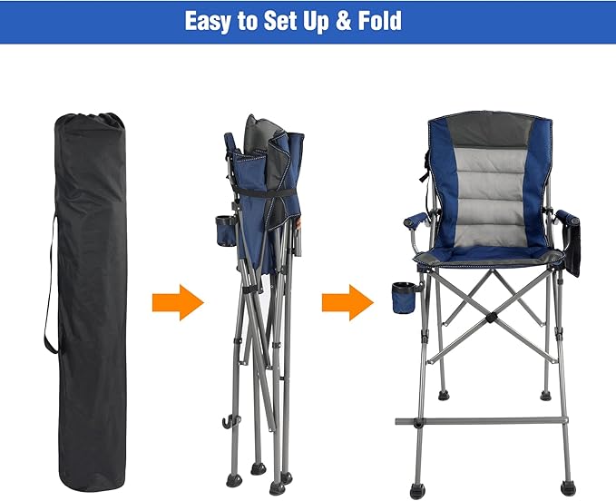 REDCAMP Oversized Tall Camping Chair for Adults 2 Pack, Portable High Folding Directors Chair, Foldable Bar Height Stool with Side Pocket for Lawn Sport, Blue