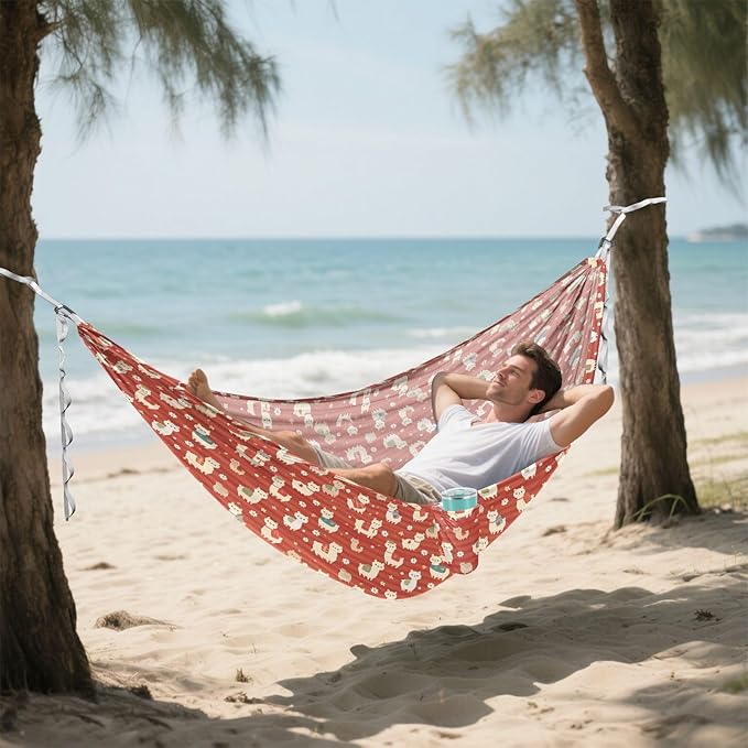 Retro Cute Alpacas Red Hammocks for Camping with Portabl Carry Bag Backyard Hammock for Camping & Hiking Essential