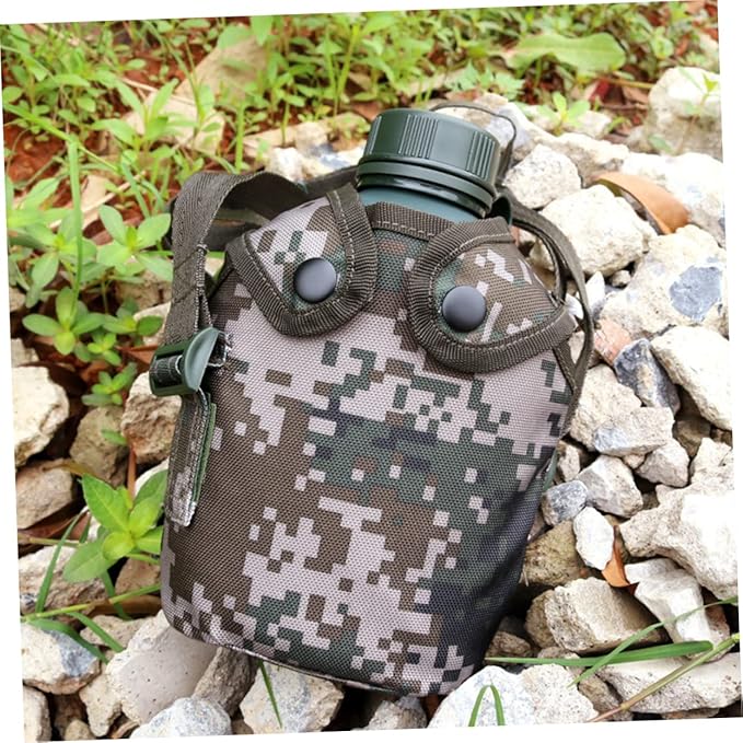 SUPVOX Aluminum Military Canteen Water Bottle for Camping Hiking Survival Outdoor Adventure with Snap Closure Pouch and Hook Design Leak Alloy