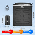 Double Sleeping Bag for Adults Men Women, XL Queen Size Two Person Sleeping Bag for All Season Camping Hiking Backpacking 2 Person Sleeping Bags for Cold Weather & Warm