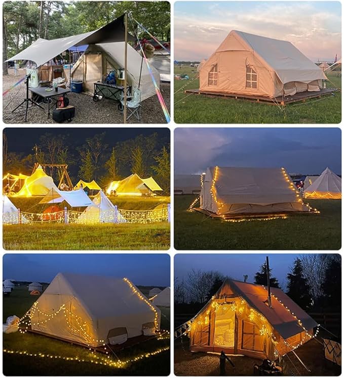 Large Luxury Inflatable Camping Tent Cotton Canvas Tent, Breathable and Waterproof Air Tent with Skylight and Stove Jack Hole for for 4-6-8-10 Person Family Camping