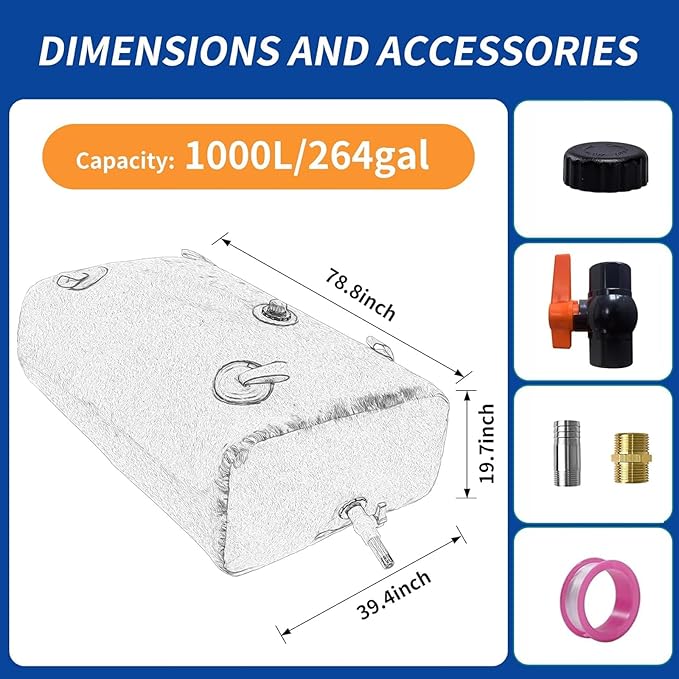 1000 L/264 gal Water Bladder Storage Containers, Foldable Portable Water Tank Large Capacity Soft Water Bag, Drought Resistance, Fire Prevention, Emergency Water