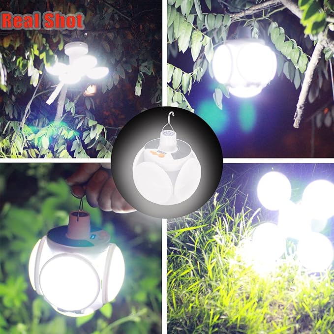 [4000mah] Folding Solar Camping Lights Rechargeable Lantern Waterproof Hanging Tent Collapsible Lamp Remote Control Blub LED USB Foldable Portable for Home Indoor Outdoor Emergency Power Outage 1 Pack