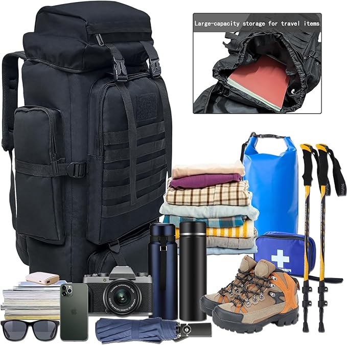 80L 100 liters Hiking Backpack Camping Rucksack, Men Outdoor Travel Climbing Knapsack Mountaineering Trekking Backpack