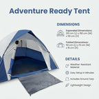 XL 4 Person Dome Camping Tent, Double Layer Waterproof, Removable Rain Fly, for Outdoor Hiking, Fishing