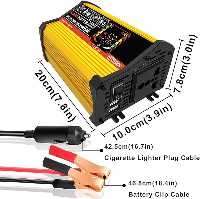6000W Solar Power System Kit - 12V to 110V/220V Inverter, 18W Dual USB Solar Panel, 30A Charge Controller, Ideal for RV Camping, Off-Grid Outdoor Travel Power Supply (Yellow)