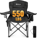 FUNDANGO Oversized Camping Chair for Adults, Heavy Duty Portable Foldable Lawn Chair with Padded Seat & Back, Lumbar Support, 4-can Cooler & Cup Holder, Carry Bag Included for Outdoor