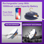 2pcs 10000mAh Rechargeable 3000LM Tent Light Camping Light, 6500K 24Hours Long Play Time , Outdoor Night Market Light Night Fishing Light Emergency Lights for Hurricane Tsunami disasters (UV)