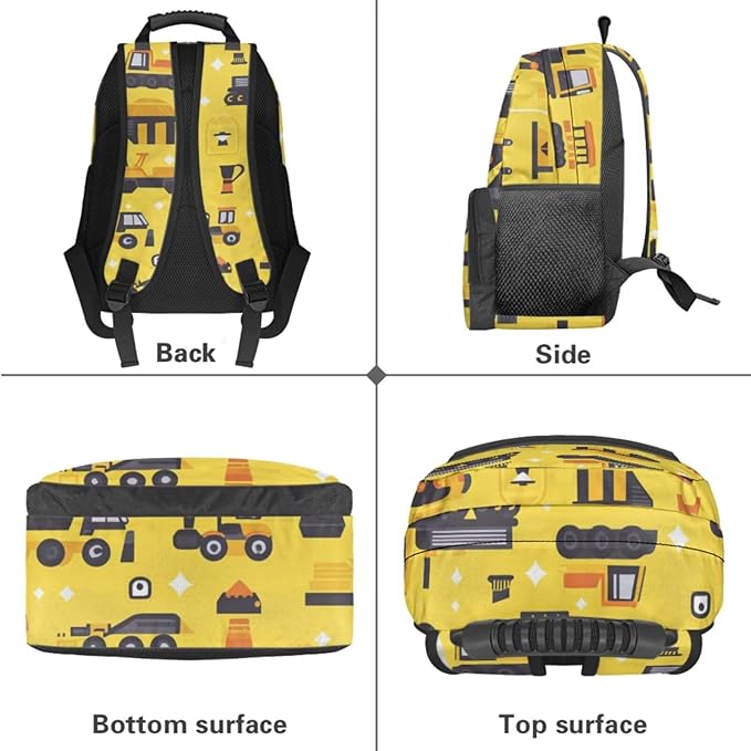 Excavator Backpack with Lunch 2Nd Grade Backpack Boys Lightweight Trendy Kids Bookbag with Lunch Box Boys 4 Piece School Bag for Boys 7-8 Daypack Travel Hiking Outing Camping